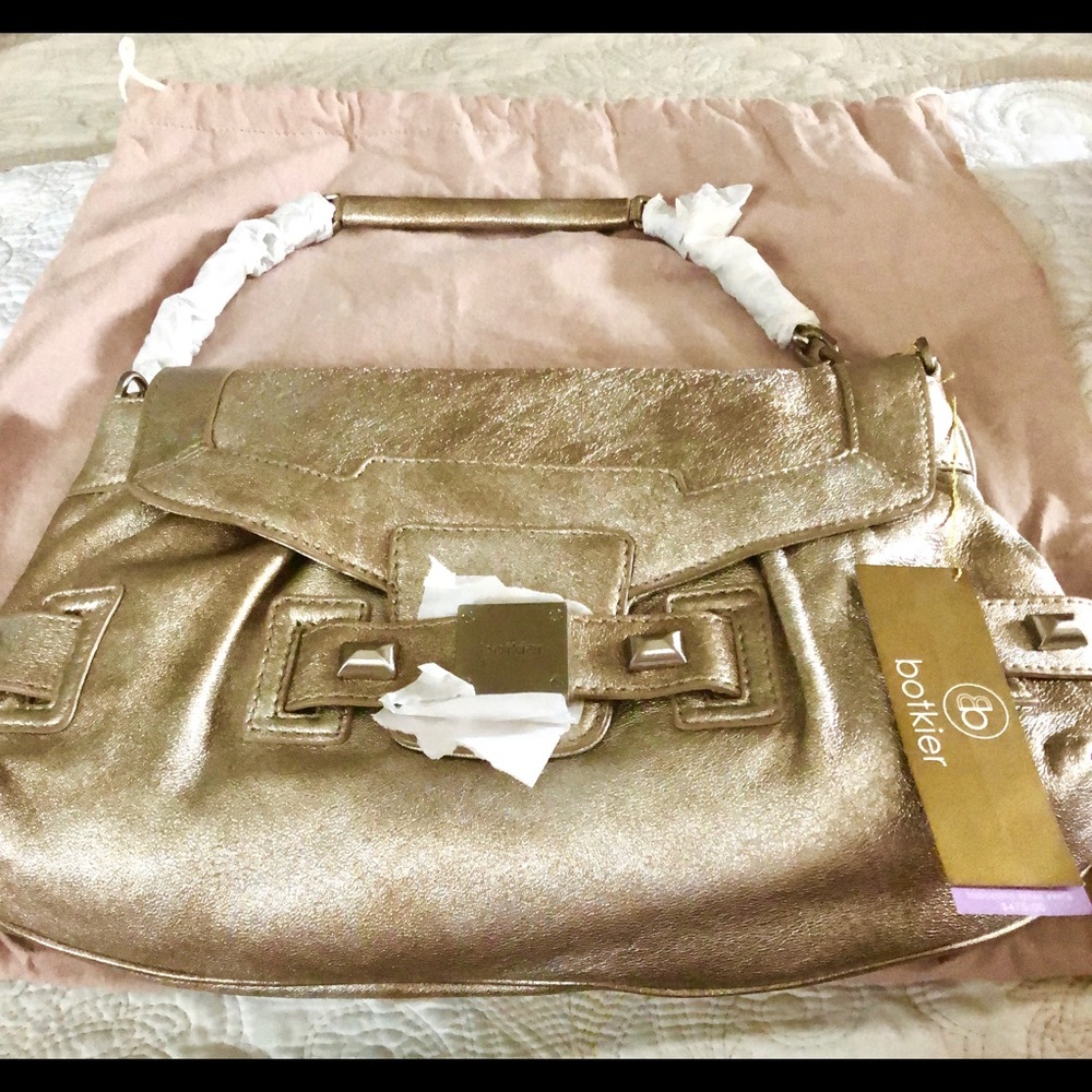 BOTKIER METALLIC LEATHER SATCHEL WITH CHAIN
